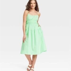 NWT Women's Cinched Waist Midi Sundress, Size Medium, Mint Green